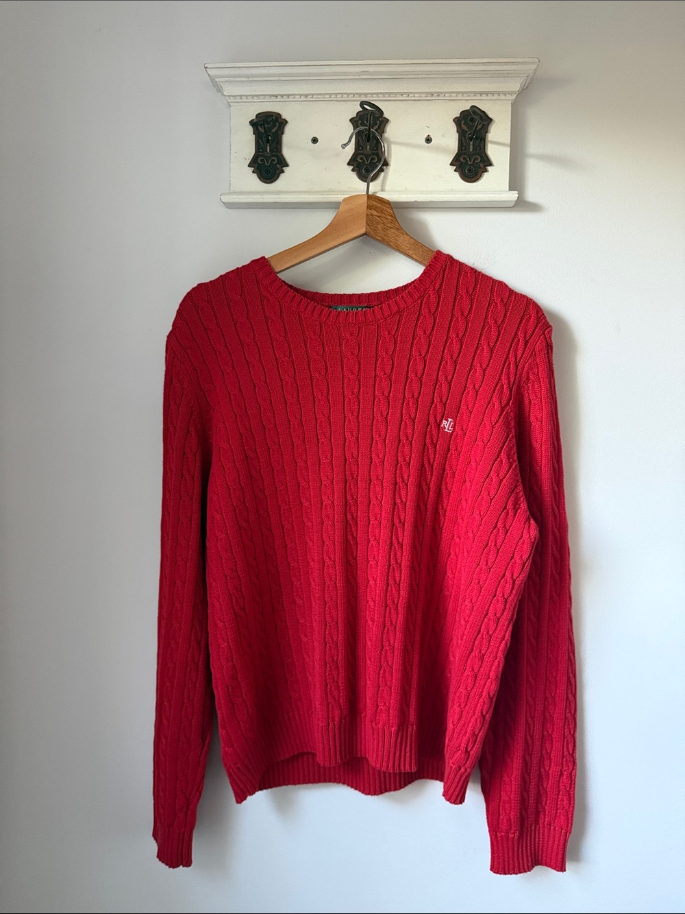 Ralph Lauren Red Cable-Knit Crewneck Sweater